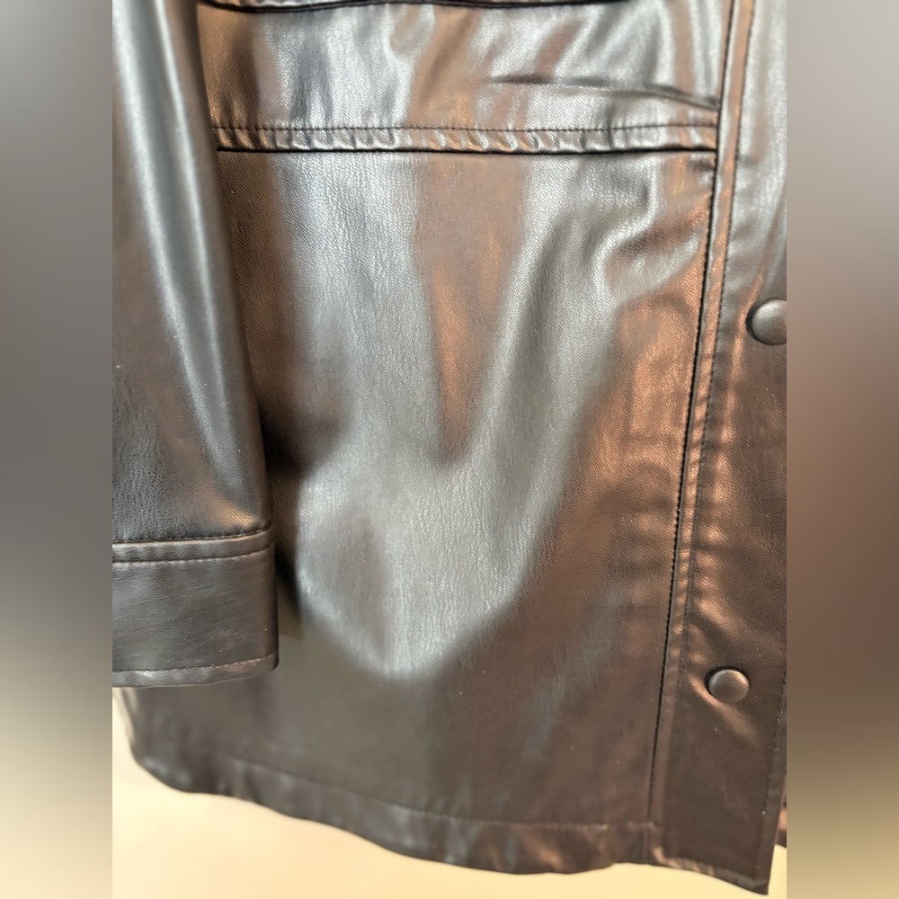 Zara Faux Leather Overshirt Black Oversized Snap - Picture 7 of 10